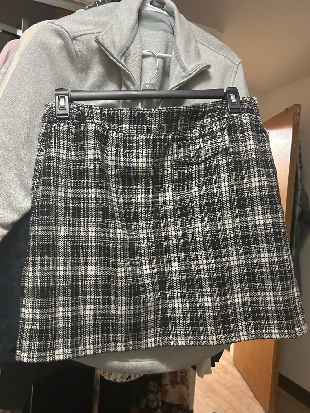 Black & White Plaid Mini Skirt with Pocket Accent